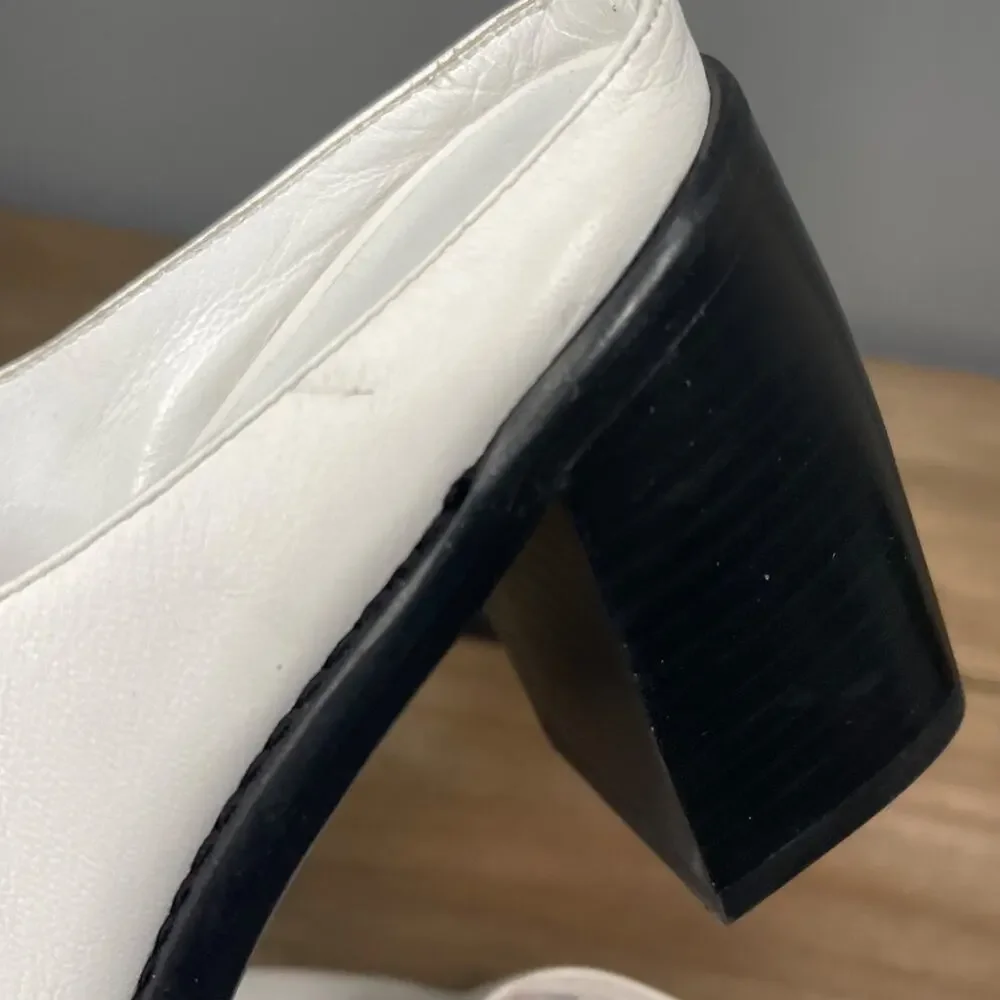 BY FAR Women's Block Heel Mule Clog Size 39 White Nappa Leather Pointed Toe - Picture 15 of 16